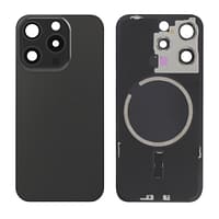 Vitre Arrière iPhone 15 Pro Max Noir–Plaque Métal–NFC–Magsafe Premium