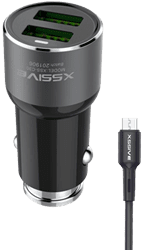 Chargeur de voiture Xssive C30M Duo + câble micro 3,6 A – Noir