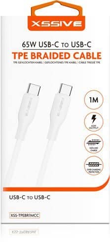 Câble Xssive TPE Tressé Série 65W Type-C vers Type-C 1m XSS-TPEBR1MCC - Blanc